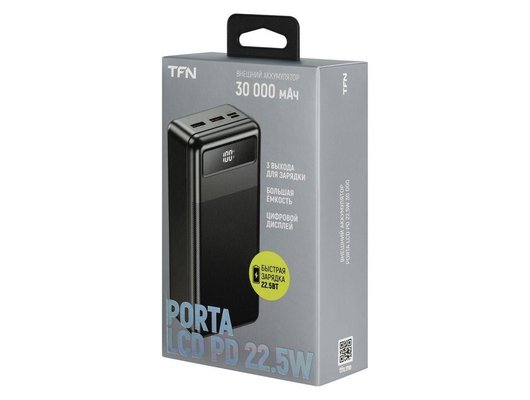 Внешний аккумулятор TFN 30000mAh Porta LCD PD 22.5W bk TFN-PB-313-BK